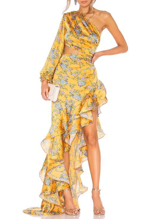 Bronx and Banco Dresses & Skirts - NWT - Hanna one-sleeve ruffled floral-print silk-georgette gown